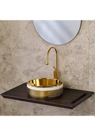 Resim Lena - Tezgah Üstü Porselen Lavabo - E-4000a Altın 