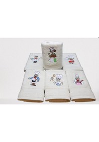 Resim 30X30 Aşçı Temalı Nakışlı 6'Lı Kutulu Mutfak Havlu Seti 