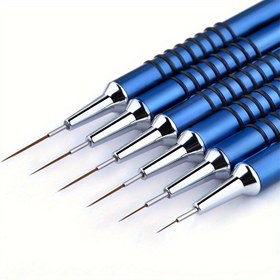 Resim 6 adet Metal Saplı Tırnak Sanatı Fırçaları - Jel Cilası Çizgileri, İnce Uzun Çizgiler, Manikür Tasarımları için Nokta Araçları, Tırnak Sanatı Malzemeleri | Metalik Fırçalar | Dayanıklı Fırçalar, Tırnak Sanatı Araçları 