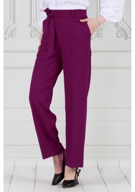 Resim Sevitli Beli Bağlamalı Bol Paça Pantolon-mürdüm-3669-mürdüm Mürdüm 