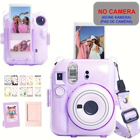 Resim Richcolor Mini12 Şeffaf Renkli Kılıf Fujifilm MİNİ 12 Anlık Film Kamera için, Sert PC Koruyucu Kabuk 10 Adet Minyatür Filmi Tutabilir, 2 adeti Çerç ile Birlikte ve 10 şahsi DIY fotoğraf Sticker'ı, 1.20 m Ayarlanır Kayış (Sadece kamara kabıği - Makina dâhil deildir) 