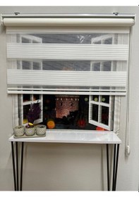 Resim Geniş Plise Ekru Zebra Perde Ekru 