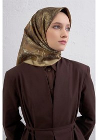 Resim Armine Çiçek Desenli Twill İpek Eşarp -2025/2026 -9409d Hardal 