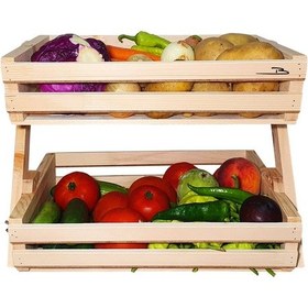 Resim Doğal ahşap patates soğan kasası mutfak rafı mutfak sepeti 2 kat 