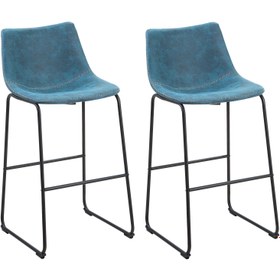Resim FRANKS 2’li Retro Bar Sandalyesi Seti, 72 cm Oturma Yüksekliği, Kavisli Sırtlık - Mavi 