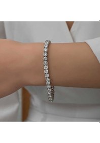Resim Gümüş 2.5 Mm Beyaz Taşlı Su Yolu Kadın Bileklik Çok Renkli 