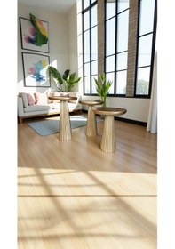 Resim Altın Varak Renkli Doğal Ahşap Mantar Sehpa 3 Lü Yan Sehpa Seti Altın 