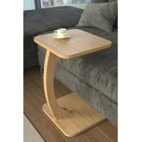 Resim C Ayaklı Modern Yan Sehpa Koltuk Yanı Laptop Kahve Kitap Şehpası Servis Sehpası Dikdörtgen Çam 