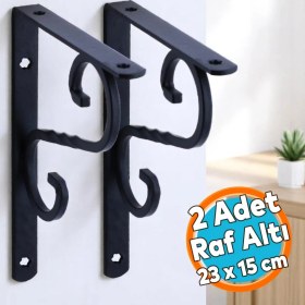 Resim Raf Altı Metal Ayak Ferforje Siyah Raf Tutucu 150 x 230 mm (2 Adet) 