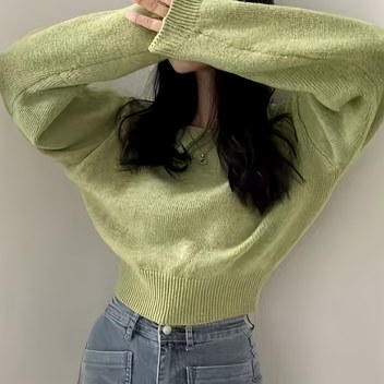 Transparan Tül Detaylı Bej Triko Kazak