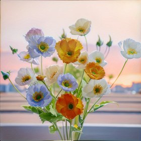 Resim Dört Set Yapay Poppy Çiçekleri - Canlı Turuncu, Beyaz, Kırmızı ve Mavi Çiçekler - Düğünler, Aile Toplantıları, Parti Masaları için Mükemmel - İç ve Dış Mekan Dekoru - Şükran Günü ve Tüm Mevsimler için İdeal, Canlı Çiçek Aranjmanı, Çiçek Dekorasyonları 