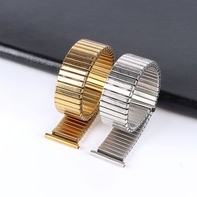 Resim Çekici Stil Erkek Paslanmaz Çelik Saat Kayışları, Yaylı Ayarlanabilir Elastik Bileklik Kayışları, Katlanır Toka, 16mm 18mm 20mm, Erkekler İçin 