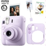 Resim Fujifilm Instax Mini 12 Lila Fotoğraf Makinesi - 20'li Film - Kıskaçlı Resim Standı ve Silikon Kılıf Seti 
