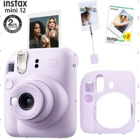 Resim Fujifilm Instax Mini 12 Lila Fotoğraf Makinesi - 20'li Film - Kıskaçlı Resim Standı ve Silikon Kılıf Seti 