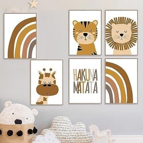 Resim Cimvidi Çocuk odası resimleri, 6'lı poster seti, çocuk odası, yatak odası, dekorasyon, resim, çizgi film duvar resmi, çocuk, oturma odası, dekorasyon, resim, hayvan desenli, asılı boyama, bebek için 
