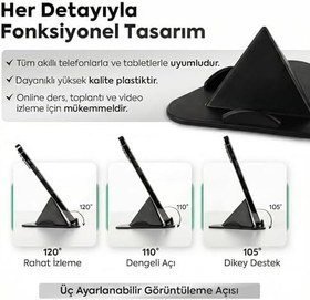 Resim Telefon Tablet Tutucu - Piramit Tasarım 3 Açılı Masaüstü Stand, iPhone ve Android Uyumlu, Ofis, Online Ders ve Toplantılar İçin, 4-11 İnç (5'li Ofis Paketi) 
