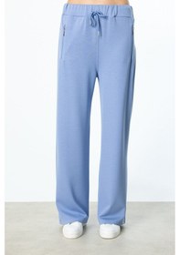 Resim On Beli Lastikli Fermuar Cepli Eşofman Altı Mavi 