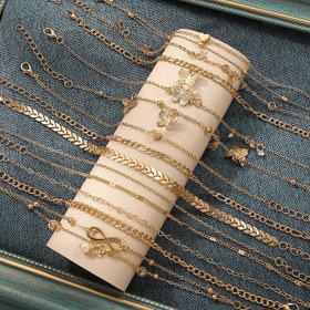 Resim 4'lü/5'li Bohem Tarzı Çok Katmanlı Ayak Bilekliği, Parlak Taşlı Kelebek ve Kalp Kolyeli Kadınlar İçin Günlük Kullanım, Tatil & Plaj Ayağı Takısı 