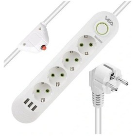 Resim Vea Va-21560 4'lü 3 Usb'li 1.5 Metre Akım Korumalı Priz Beyaz Standart 