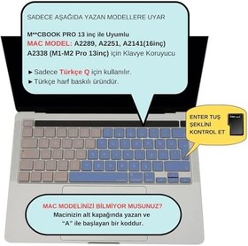 Resim McStorey MacBook Pro 13 inç M1 M2 & 16 inç A2141 Uyumlu Türkçe Q Silikon Klavye Koruyucu | A2251 A2289 A2338 Touch Bar | Ters L Enter Toz ve Sıvı Koruma Mavi Pembe 