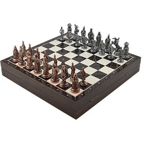 Resim Gifthome Büyük Boy Metal Osmanlı-bizans Satranç Tk. Antik Ve Ceviz Desenli Sandıklı Mdf Tahtası 36x36 Cm. 