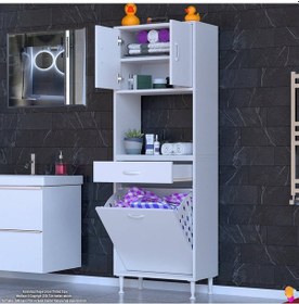 Resim Eliusta Seris Sepetli Ve Çekmeceli Banyo Dolabı G:60 Cm Çok Amaçlı Beyaz Düzenleyici 60x173x32,5 Cm Dolap Beyaz 