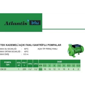 Resim Atlantis CM20 1 Hp Tek Kademeli Santrifuj Pompa 