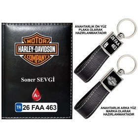 Resim Plakanıza Özel Harley Davıdson Logolu Siyah Ruhsat Kabı Ve Anahtarlık 