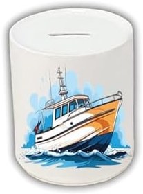 Resim Denizdeki Gemi Baskılı Kumbara - Seramik Para Biriktirme Kumbarası 