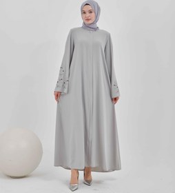 Resim Kolları Çiçek Nakışlı Valon Kollu Ferace Gri | 2024824 - 52 / Gri 