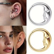 Resim 1 adet SENLANSP Hilal Ay Yüz Tasarımı 316 Paslanmaz Çelik Burun Halkası - İmplant Kalitesinde Hipoalerjenik 8mm/10mm Uniseks Günlük & Tatil Kullanımı için Yüz Piercing Takısı, Çok Yönlü Aksesuar, Şık Aksesuar 