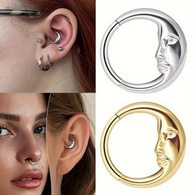 Resim 1 adet SENLANSP Hilal Ay Yüz Tasarımı 316 Paslanmaz Çelik Burun Halkası - İmplant Kalitesinde Hipoalerjenik 8mm/10mm Uniseks Günlük & Tatil Kullanımı için Yüz Piercing Takısı, Çok Yönlü Aksesuar, Şık Aksesuar 