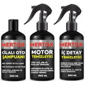 Resim Mertox Otomobil Araç Araba Oto Temizlik Seti Ürünleri Oto Şampuanı+Motor+Iç Detay Temizleyici 3X500ML Malzemeleri 