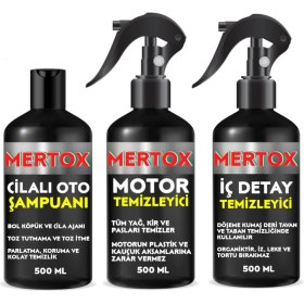 Resim Mertox Otomobil Araç Araba Oto Temizlik Seti Ürünleri Oto Şampuanı+Motor+Iç Detay Temizleyici 3X500ML Malzemeleri 