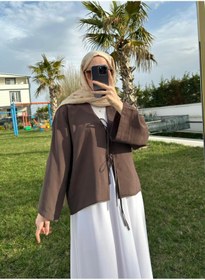 Resim SAMSA önü bağlamalı 2 bağcıklı kimono gömlek modern tesettür şık yeni sezon etek üstü kimono 
