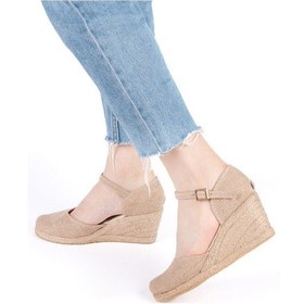 Resim Gerçek Elişi Bilekten Bantlı Topuğu Açık Keten Espadril Dolgu Topuk Handmade Çok Renkli 