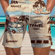 Resim Erkekler için Şık Hawai Plaj Şortları, Palmiye Ağacı & Sörf Van Baskılı - Yazlık İpli Yüzme Şortları, Polyester Karışımı, Hafif & Tropikal Tatiller için Hızlı Kuruyan, Yazlık Yüzme Şortları | Hawai Baskılı Şortlar | Polyester Karışımı Şortlar 