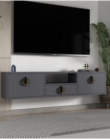 Resim 1321dropct-32 Duvara Montaj Tv Sehpası-antrasit-siyah-altın Siyah-altın 