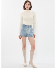 Resim Blue White Kadın %100 Pamuk Açık Mavi Mini Jean Şort mavi 