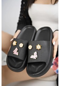 Resim Angel Taş Tokalı Yumuşak Tabanlı Siyah Kadın Terlik Siyah 