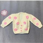 Resim Uretti - Yıldız 7202 - El Örgüsü Çiçek Süslemeli Beyaz Kız Bebek Hırka - 1/2 Yaş Beyaz 