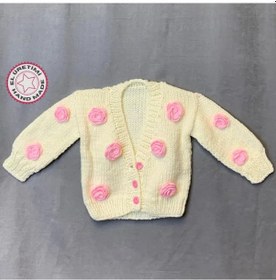 Resim Uretti - Yıldız 7202 - El Örgüsü Çiçek Süslemeli Beyaz Kız Bebek Hırka - 1/2 Yaş Beyaz 