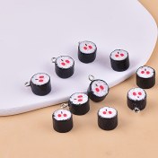 Resim 10 adet Simüle Sushi Kimbap Şansları Karikatür Sahte Yiyecek Reçine Kolye Takı DIY Kolye Küpe Kolye Takı Aksesuarları 