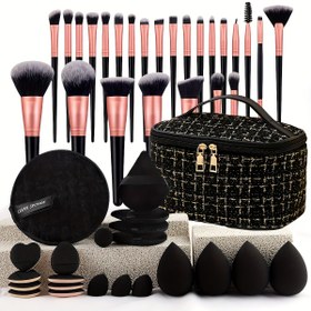 Resim Makeup Fırça Seti: Ultra Yumuşak Kapatıcı, Allık, Kontür ve Göz Farı Fırçaları ile Makyaj Blender - Tüm Ten Renklerine Uygun. Islak/Kuru Uygulamada Kusursuz Görünüm Sağlar. Seyahat Dostu Tasarım ve Yıkanabilir Saç Bağları ile Kolay Kullanım 