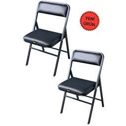 Resim Hey Modüler Mobilya Siyah Deri 2'li Katlanır Piknik Kamp Sandalyesi 