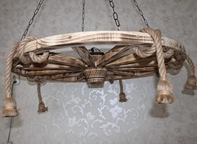Resim Ahşap Halatlı Teker Avize 100 cm. 5'li Serbest Sarkıtlı 