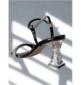 Resim Taşlı Siyah Abiye Bantlı Bayan Ayakkabısı Siyah - Taş 