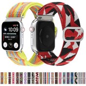 Resim Metal Japon Toka Elastik Naylon Saat Kordonu iOS Uyumlu Watch Serisi 7 41mm / 6 Ve Se Ve 5 Ve 4 40mm / 3 Ve 2 Ve 1 38mm 