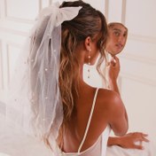 Resim Romantik Çekicilik] İnci Süslemeli Fiyonklu Şık Prenses Gelin Duvağı - Gelinler, Partiler & Fotoğraf Çekimleri için Naylon Düğün Saç Tarak, Sadece Elde Yıkama 
