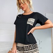 Resim Günlük Kadın Baskılı Cep Çift Kısa Pijama Takımı 